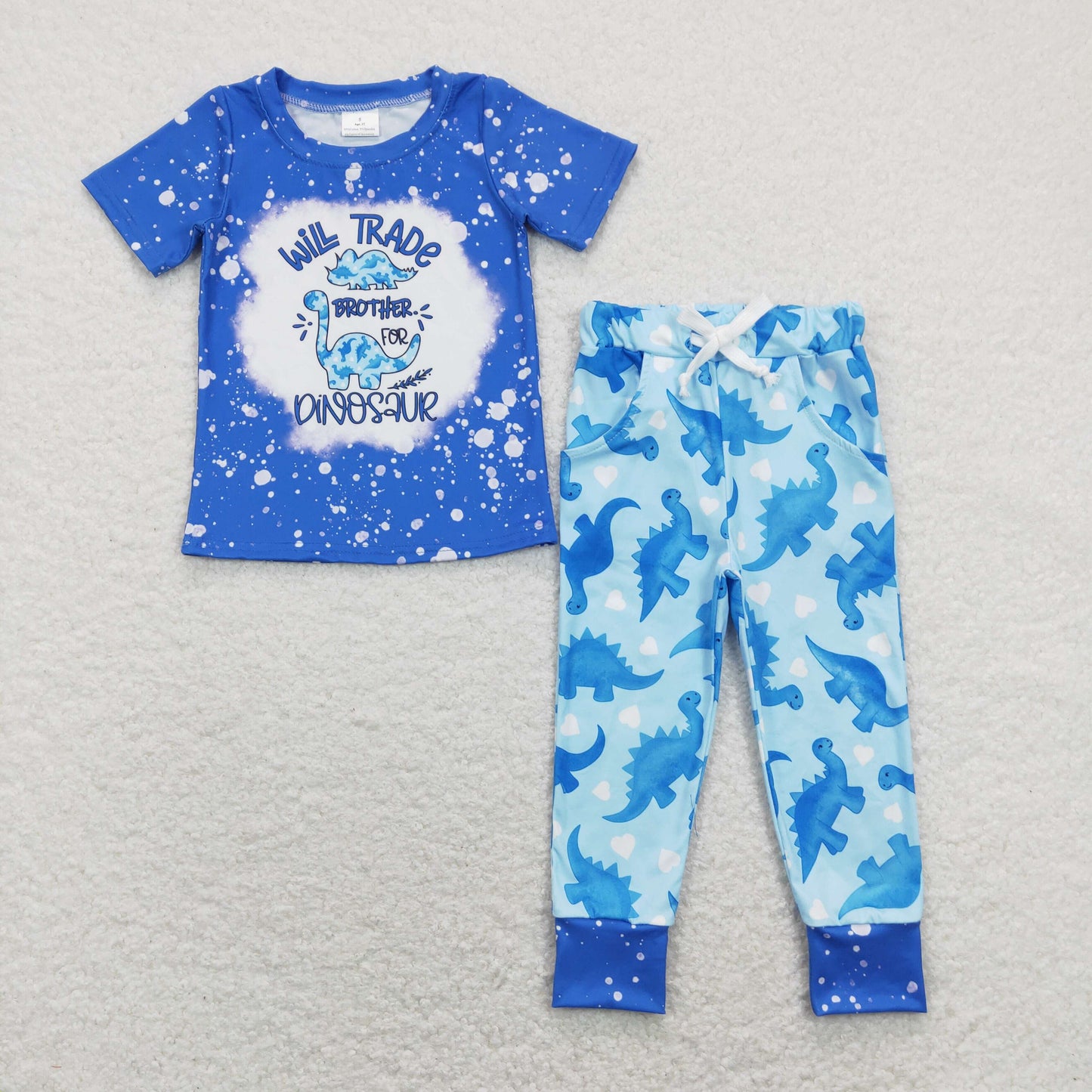 Boy blue dinosaur pants set