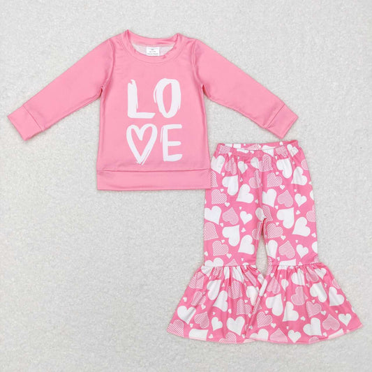 kids girl valentine pink love heart clothes set