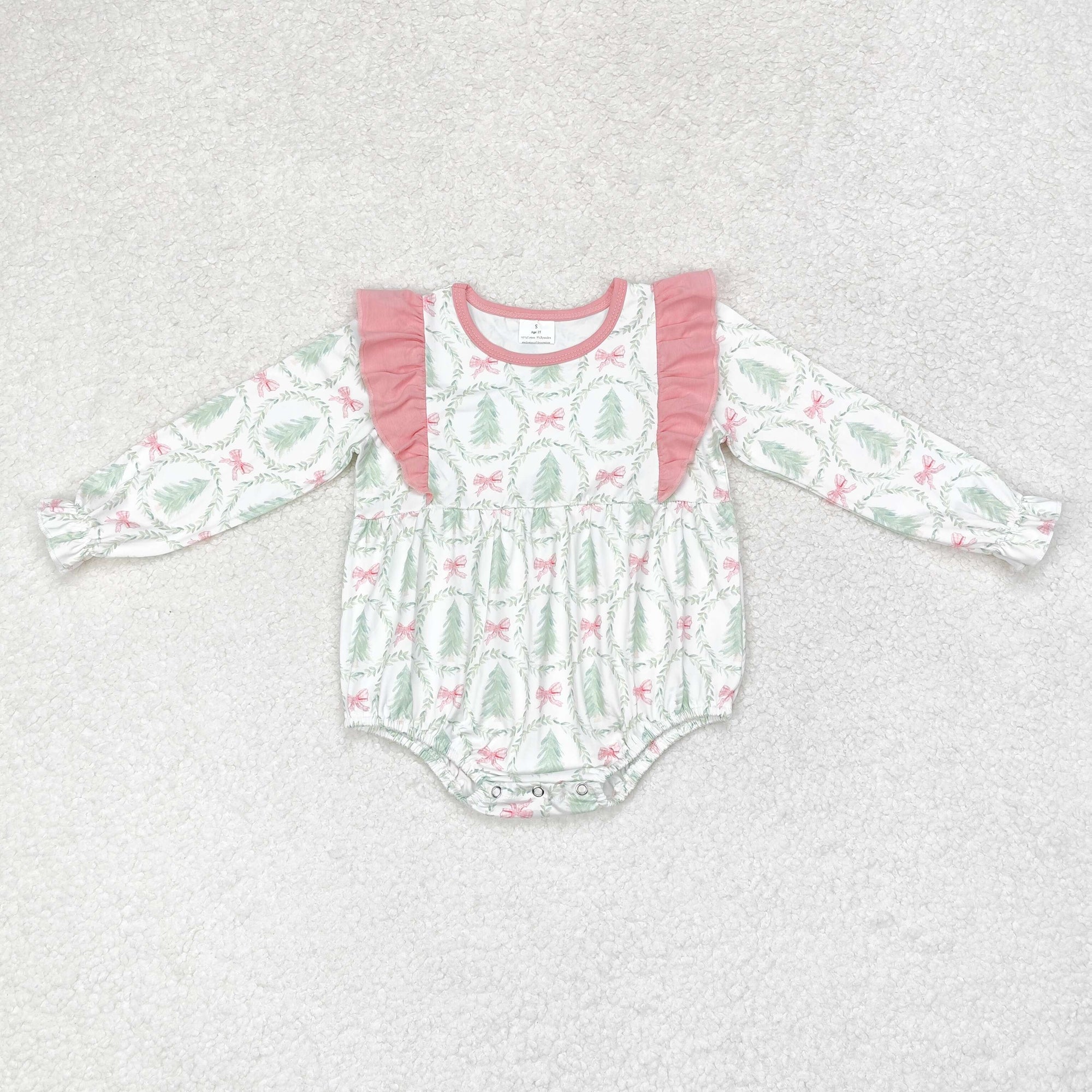 long sleeve Christmas tree bows bubble girl