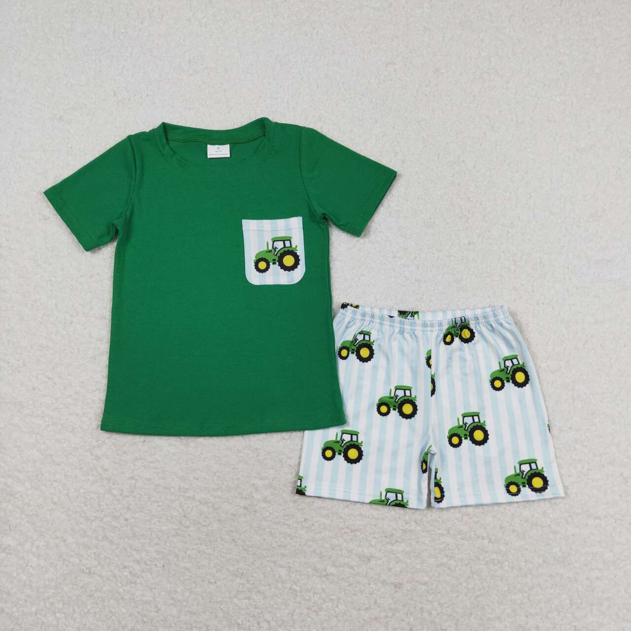 green tractor boy shorts outfit