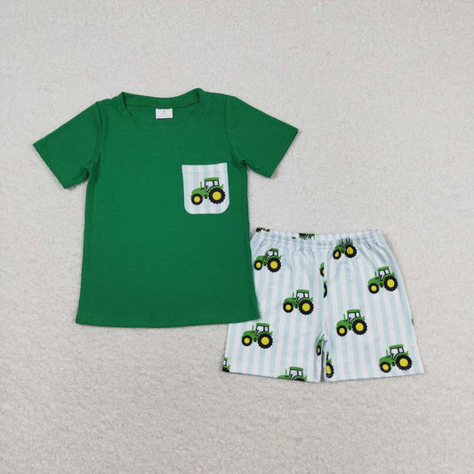 green tractor boy shorts outfit