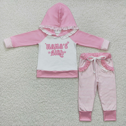 mama's girl toddler girl pink ruffle hoodie clothes set