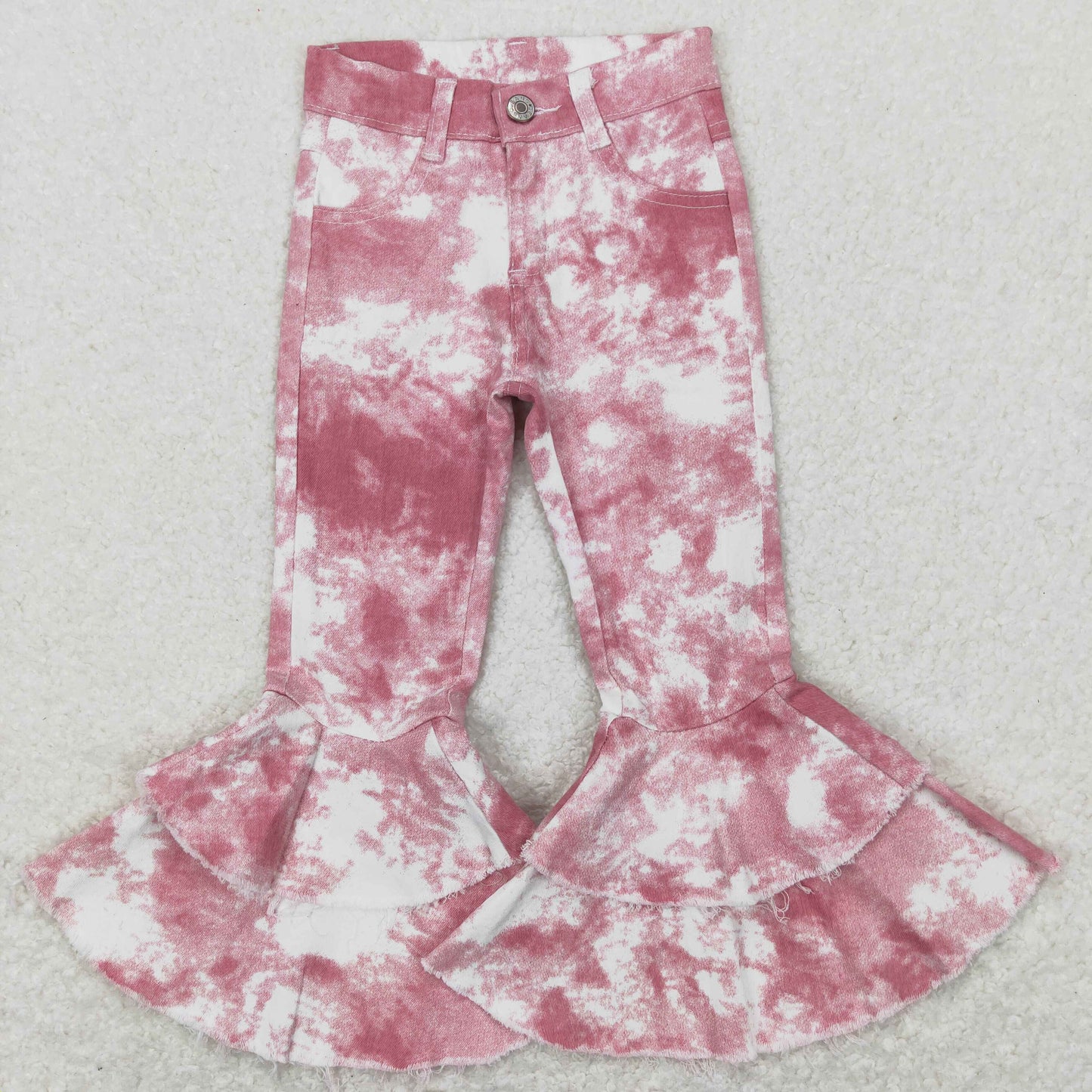 girl pink spotted cowhide flared ruffle pants