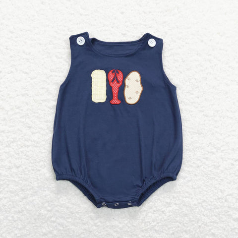 cotton navy blue crawfish boil embroidery tank bubble