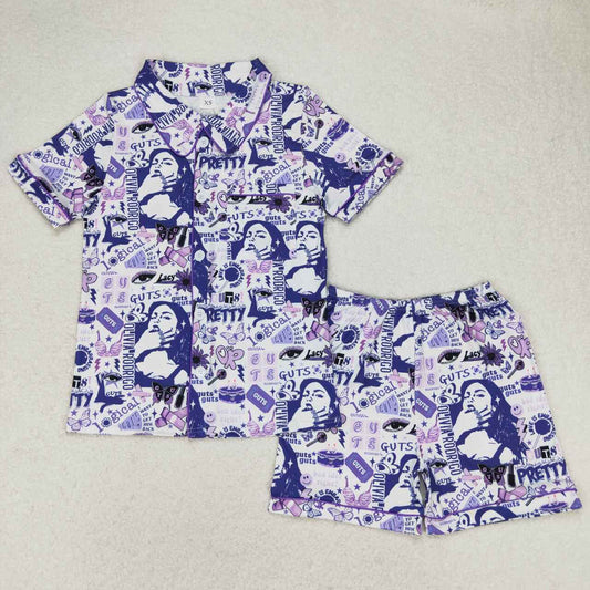 pretty guts purple adult button pajama woman summer sleepwear