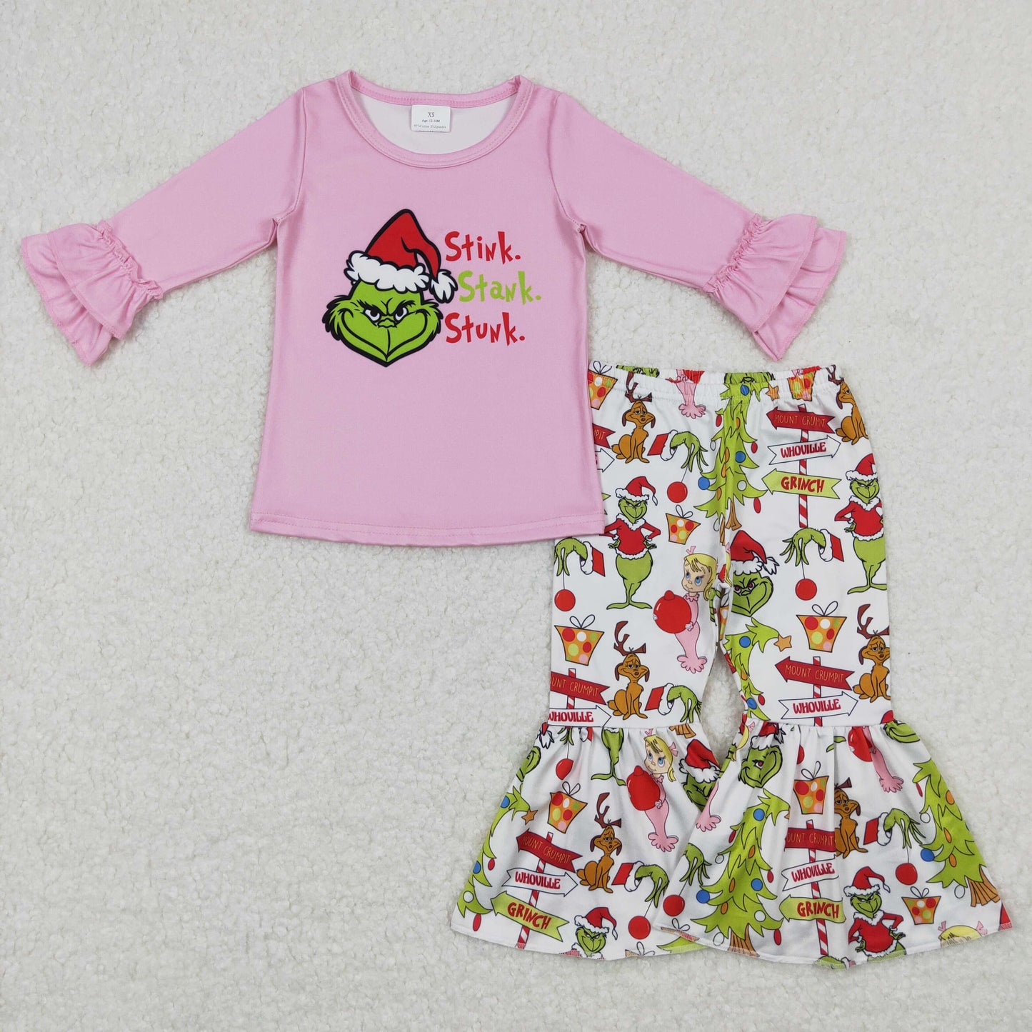 toddler girl christmas grinchey ruffle pants set