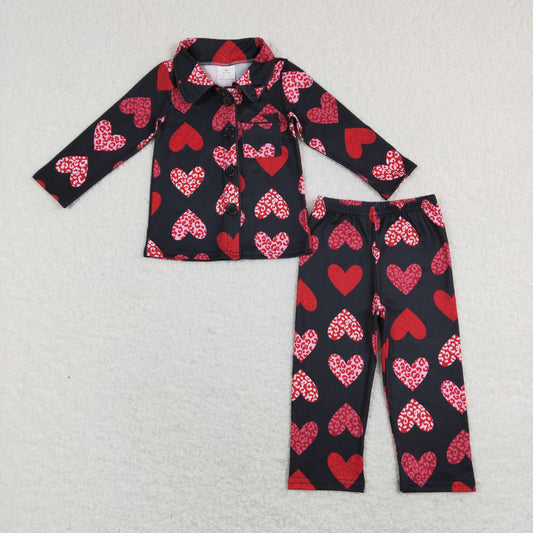 long sleeve leopard heart button pajama set