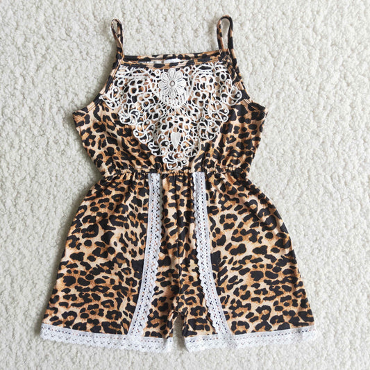 lace leopard shorts length girls jumpsuit