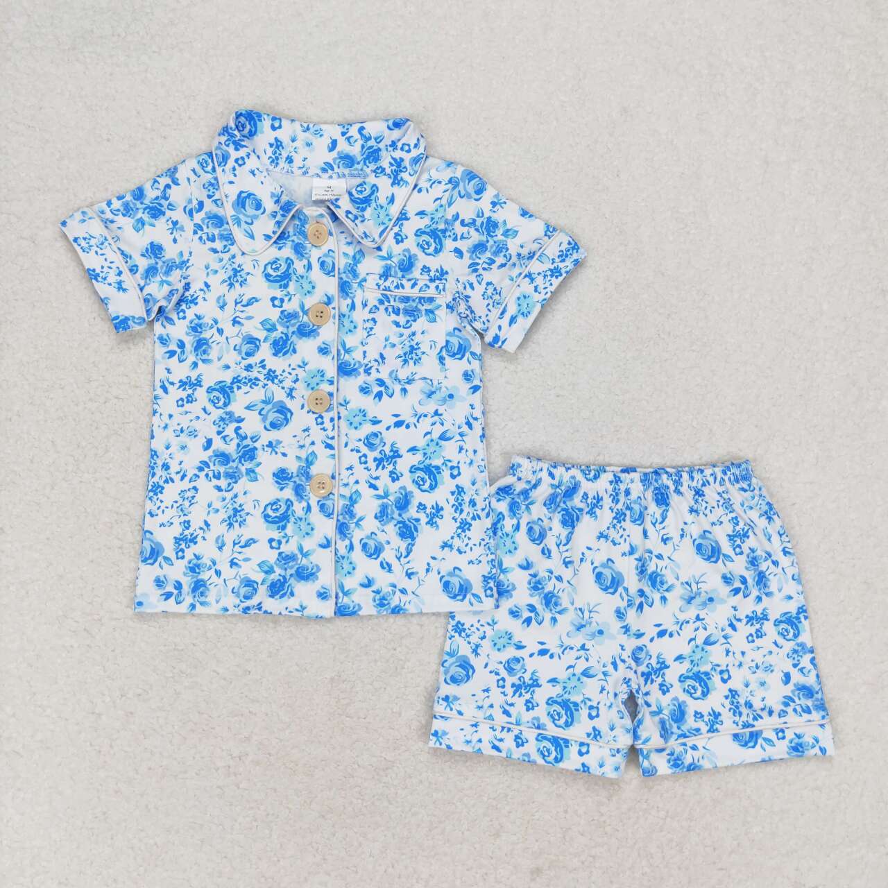 blue flower shorts pajama summer kids sleepwear