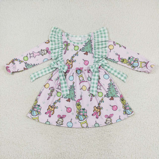 long sleeve grinchey bow dress kids Christmas dresses