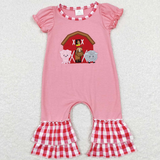 baby girl spring farm house embroidery ruffle romper