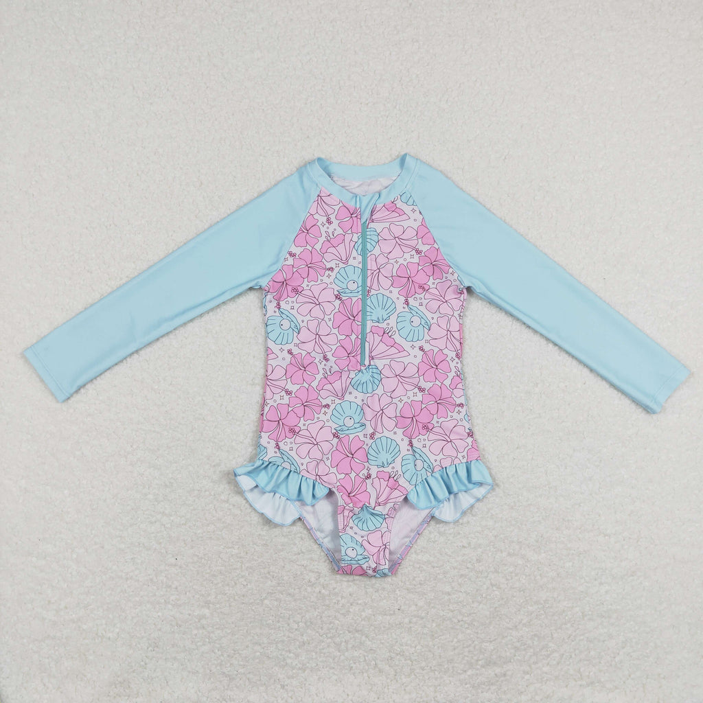 kids little girl one pieces rash guard swimsuit