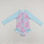 kids little girl one pieces rash guard swimsuit