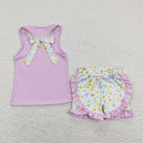 kids girl purple tank shirt floral ruffle shorts set