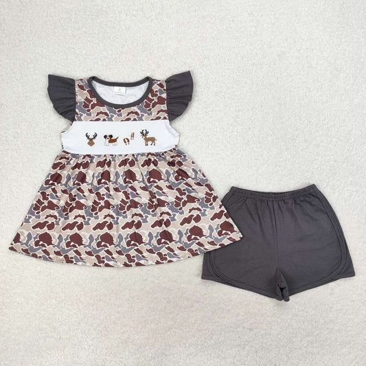 embroidery camo hunting shorts set girl