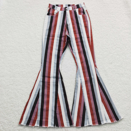 Adult stripe flare denim pants Mom trousers