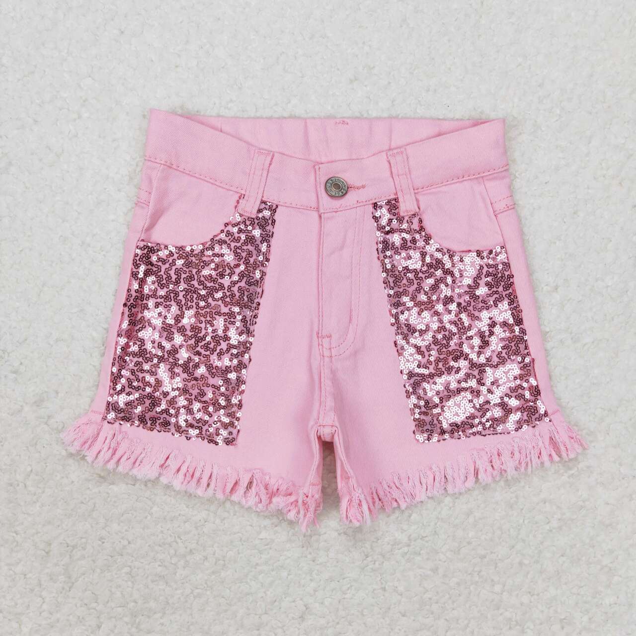 girl pink sequins denim shorts