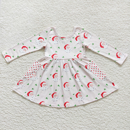 santa claus print christmas dress with pocket girls dresses