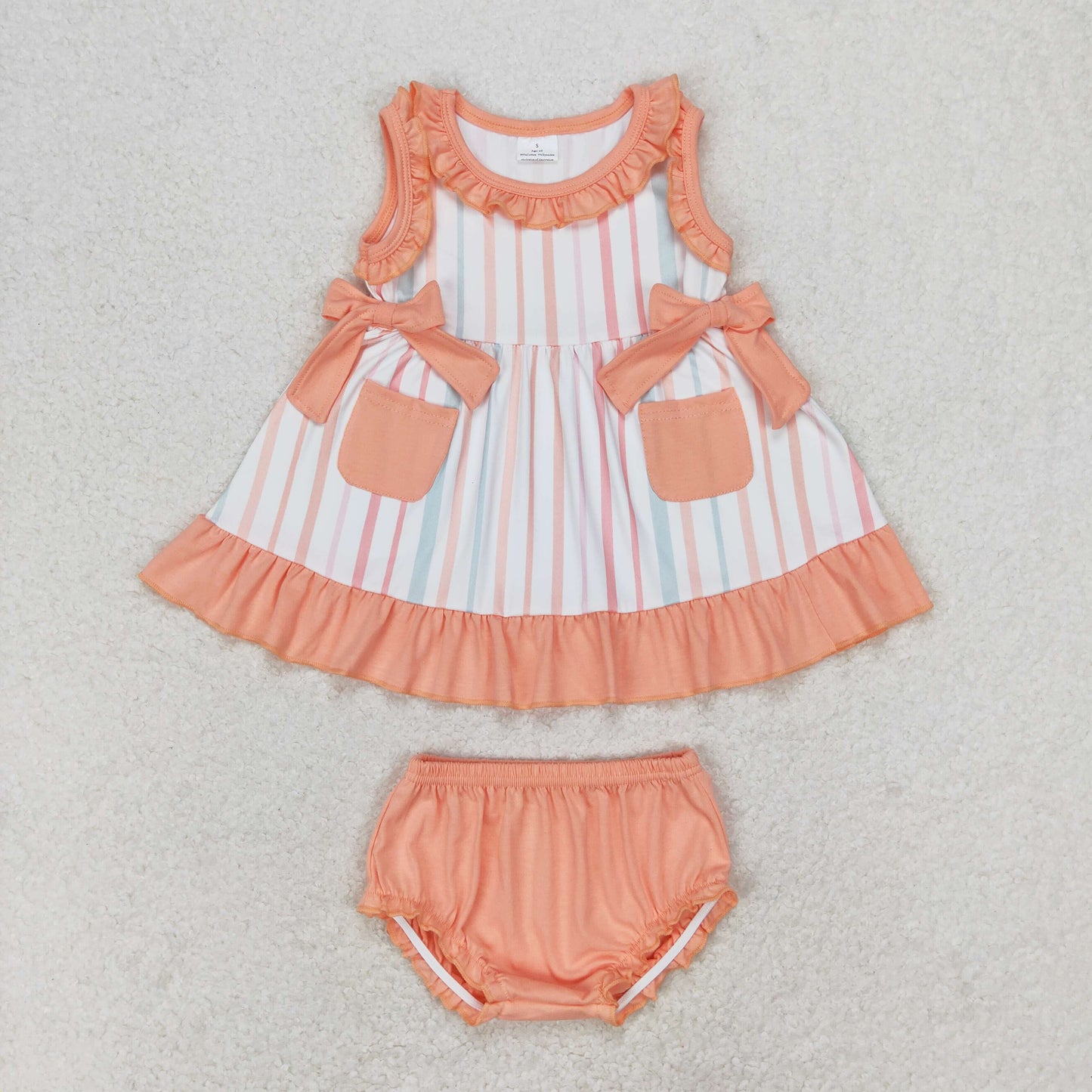 peachy stripes baby girl bow bummie set