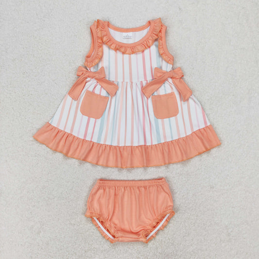 peachy stripes baby girl bow bummie set