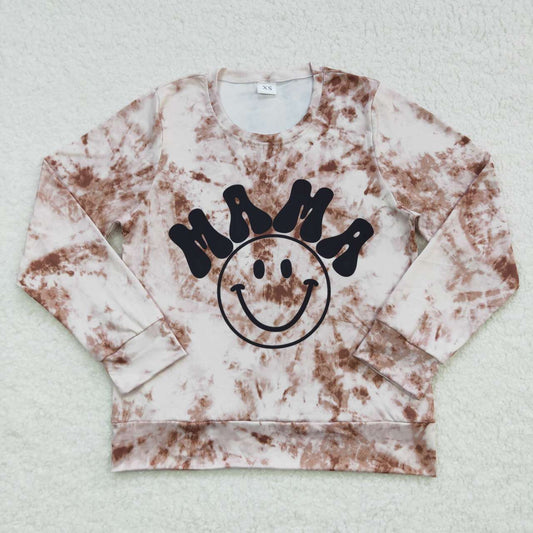 Mama smile face print bleached sweater adult fall top clothing
