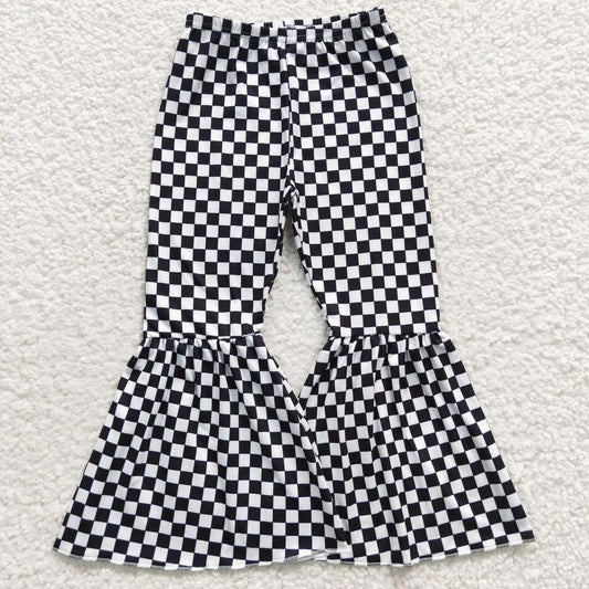 black white checkered bell  bottom pants for girl
