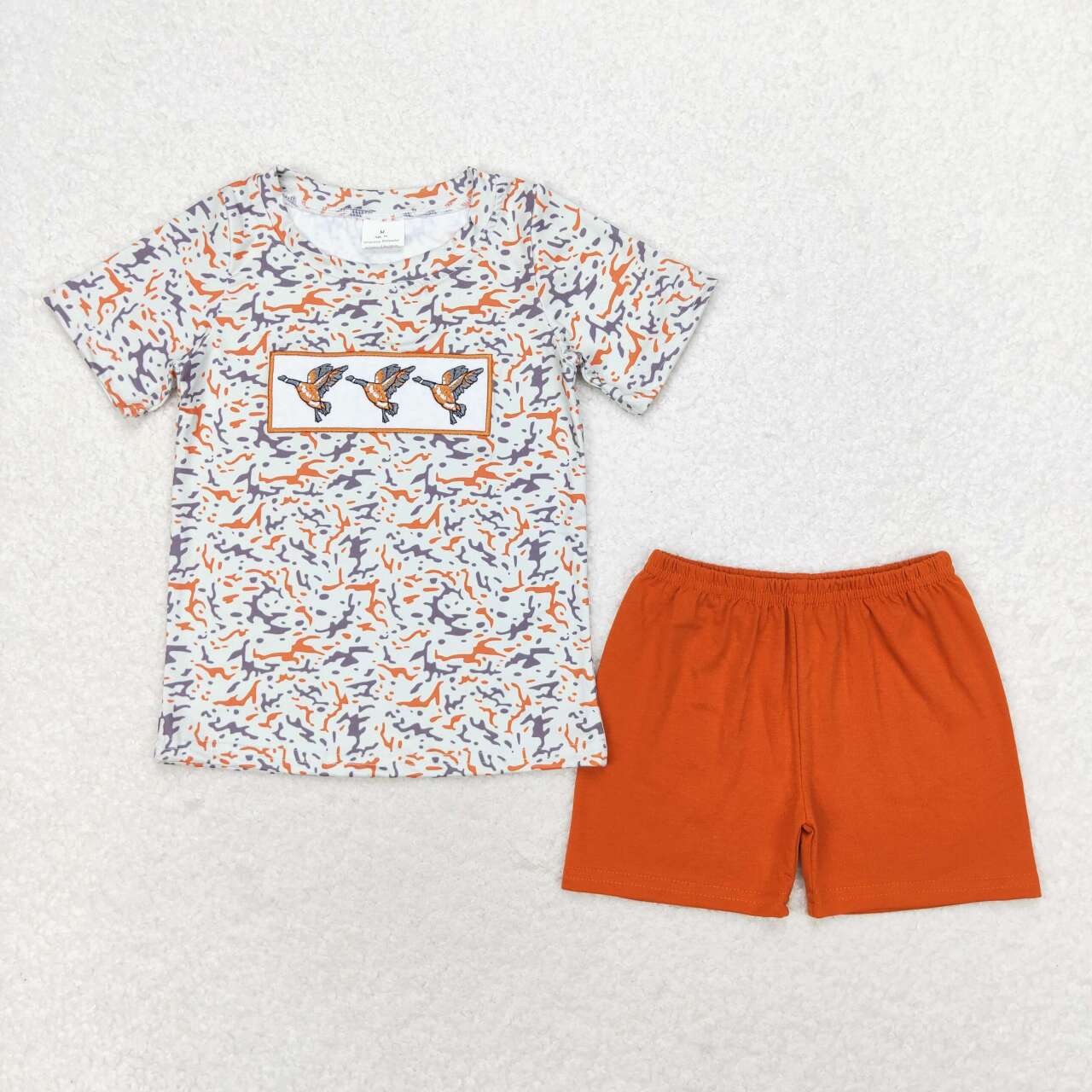 baby boy clothes camo duck embroidery shorts set orange