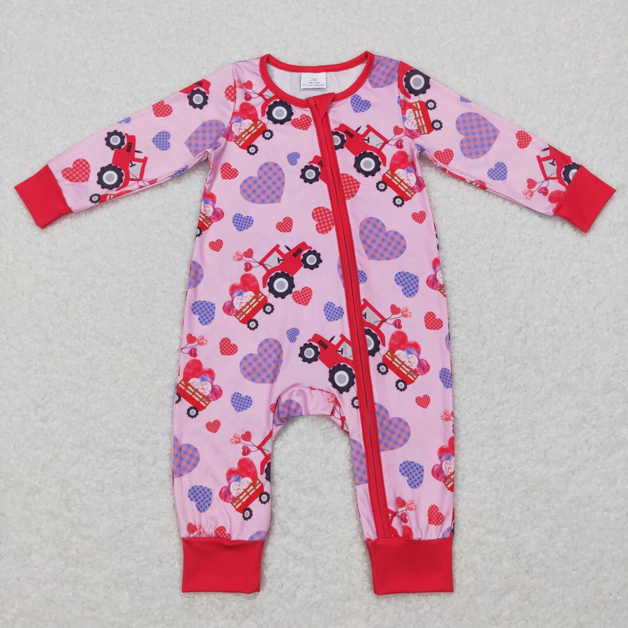 infant valentine pink red heart truck baby sleeper