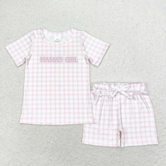 pink plaid mama's girl shorts set