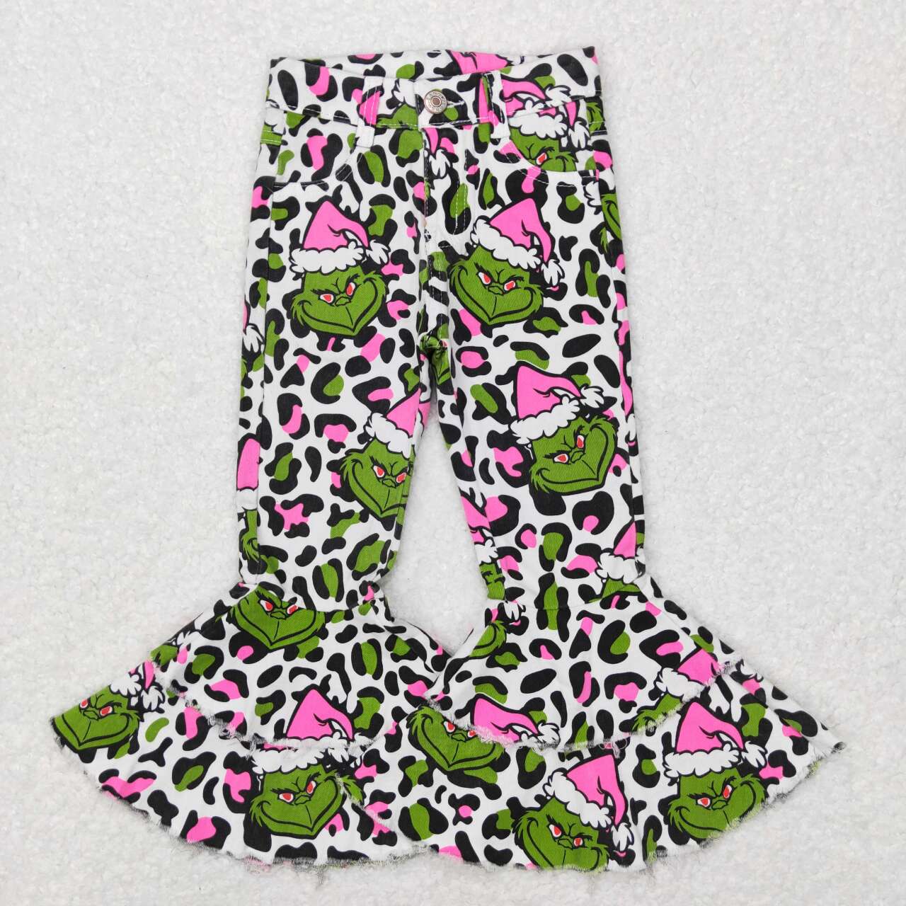 grinchey leopard flared jeans girls christmas clothing