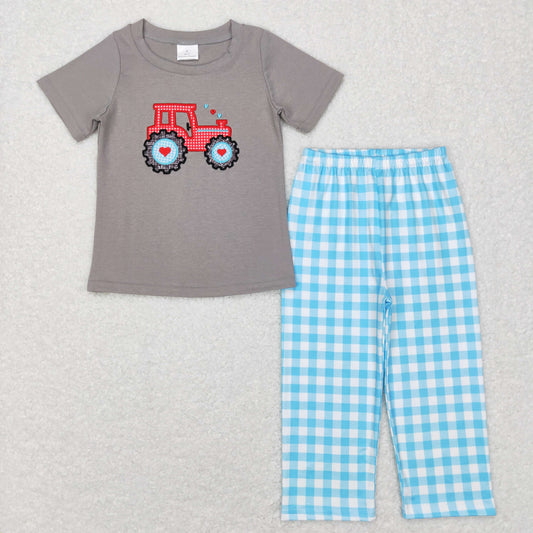 baby boy valentine's day clothing heart truck embroidery pants set