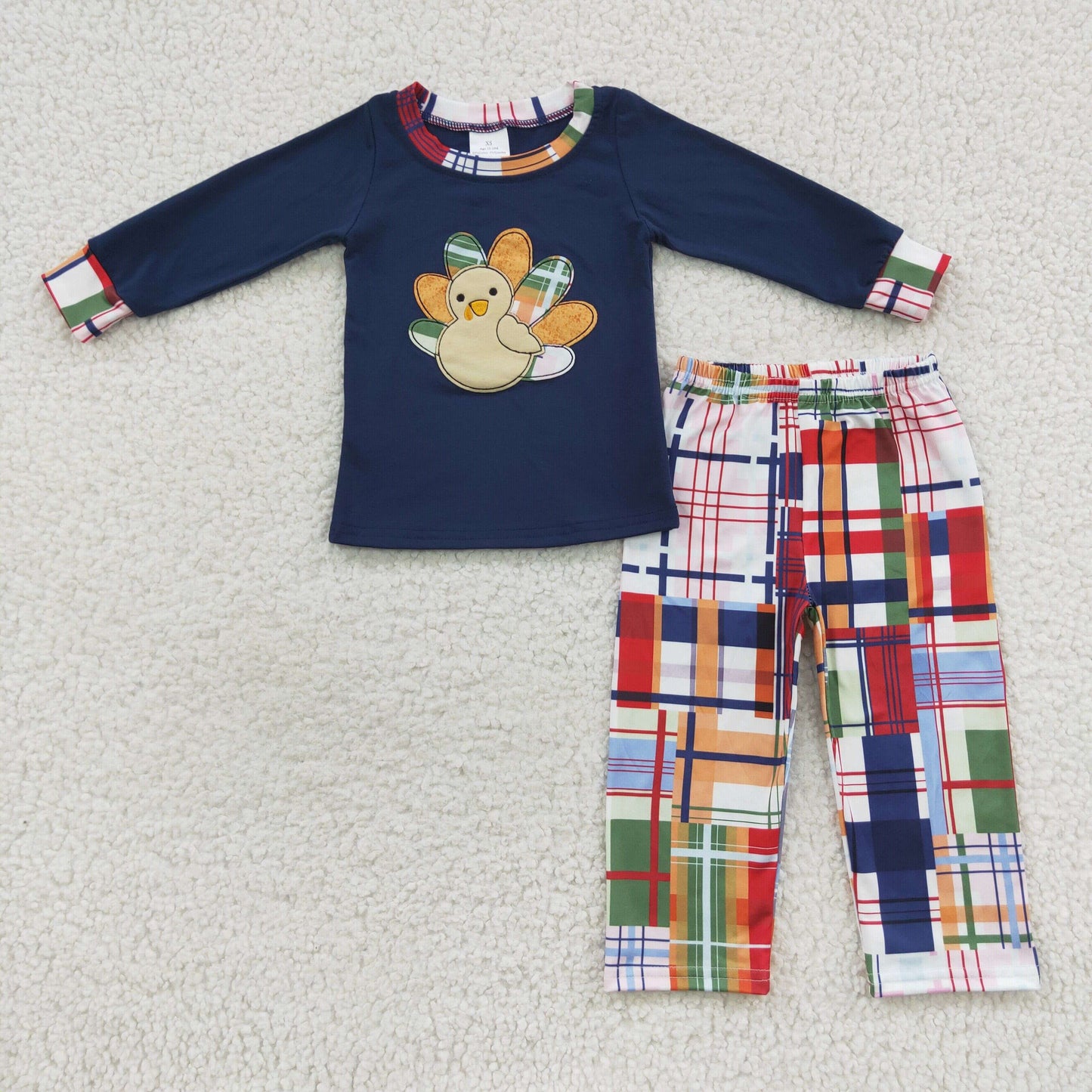 Turkey embroidery little boy Thanksgiving day pants set