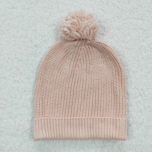 Pink wool pom pom cap