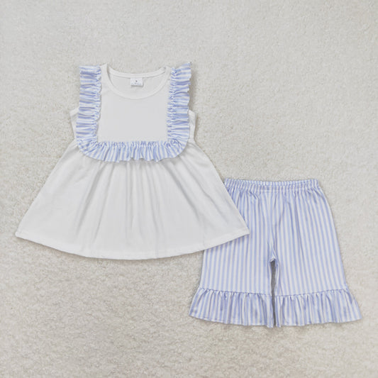 white ruffle tunic stripes shorts summer outfit