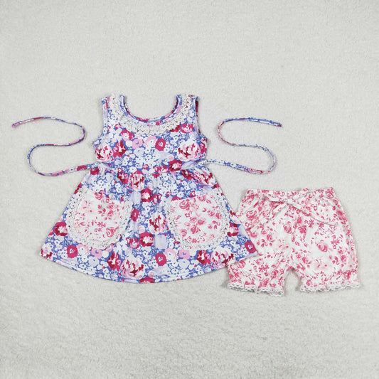 flower tank shorts set girl summer clothing