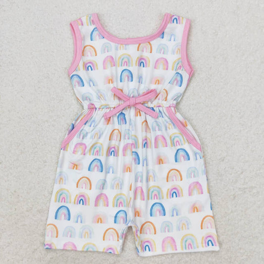 sleeveless rainbow print shorts length jumpsuit girl