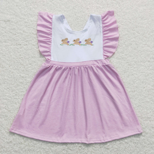 lavender rabbit embroidery backless girl easter dress