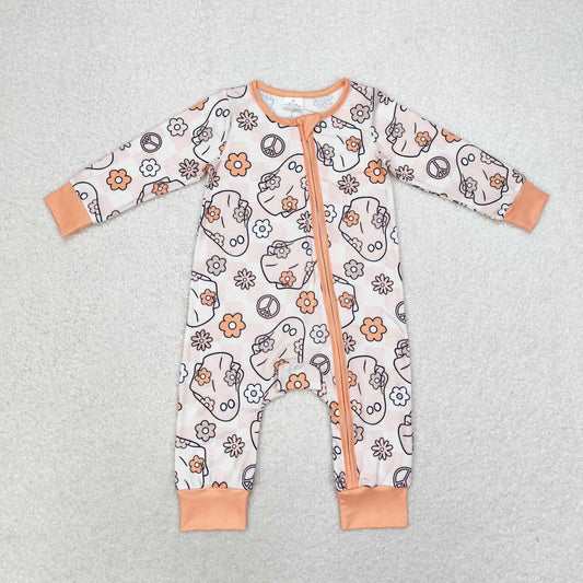 Ghost floral plaid baby girls Halloween zipper romper