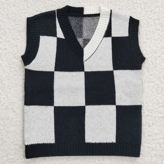 kids V-neck checkered vest