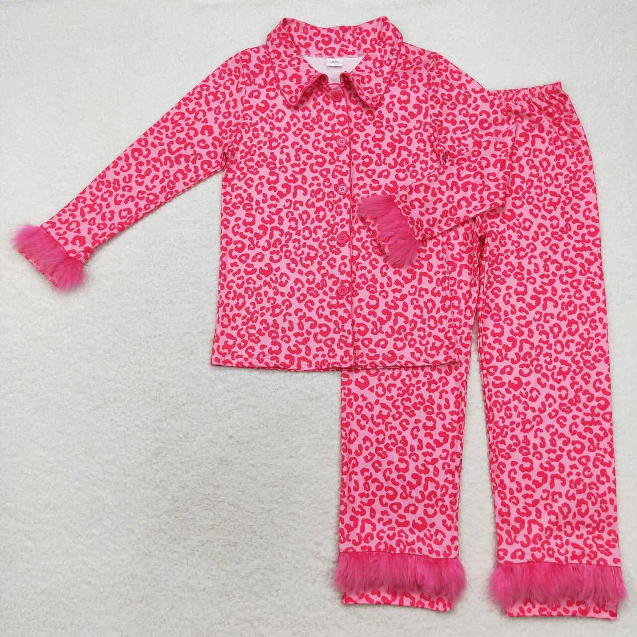 mommy and me adult hot pink leopard button pajama set