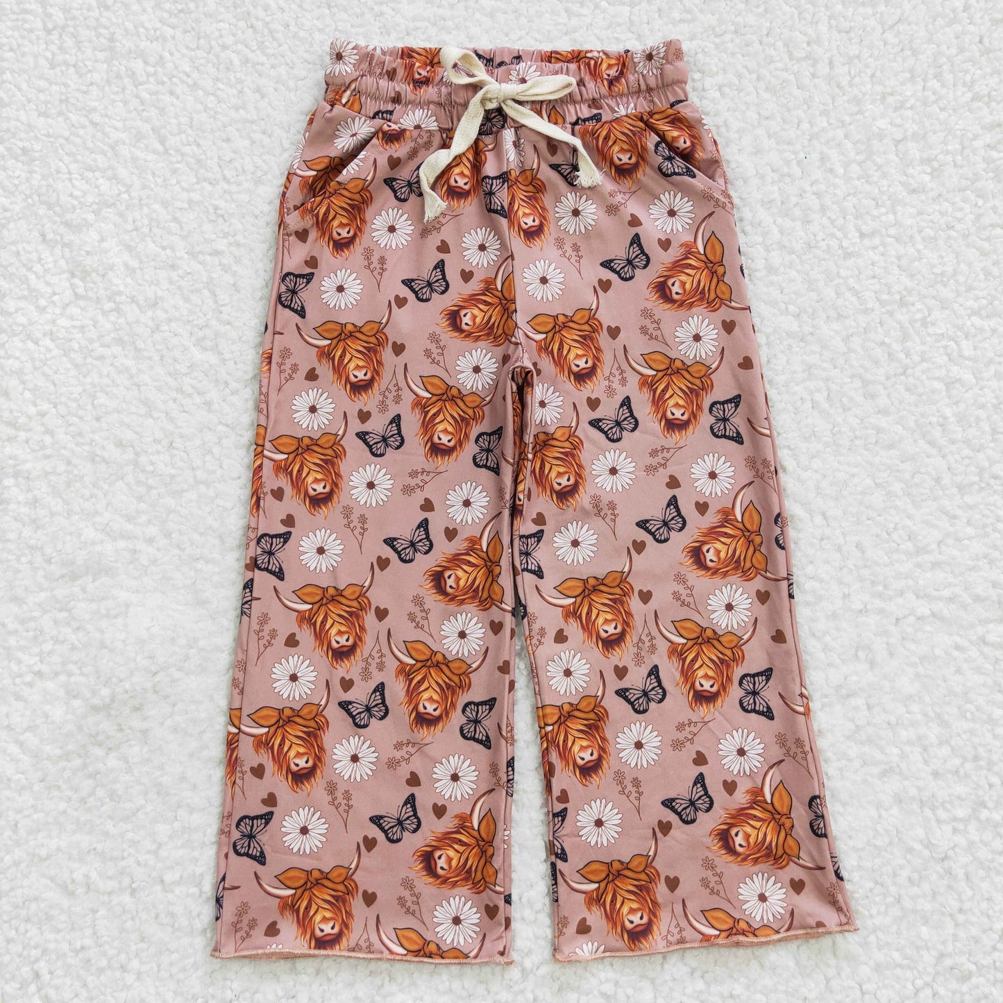 highland cow flower girl straight pocket pants