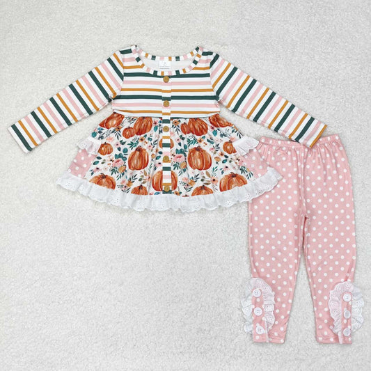 little girl fall pumpkin outfit dots legging set