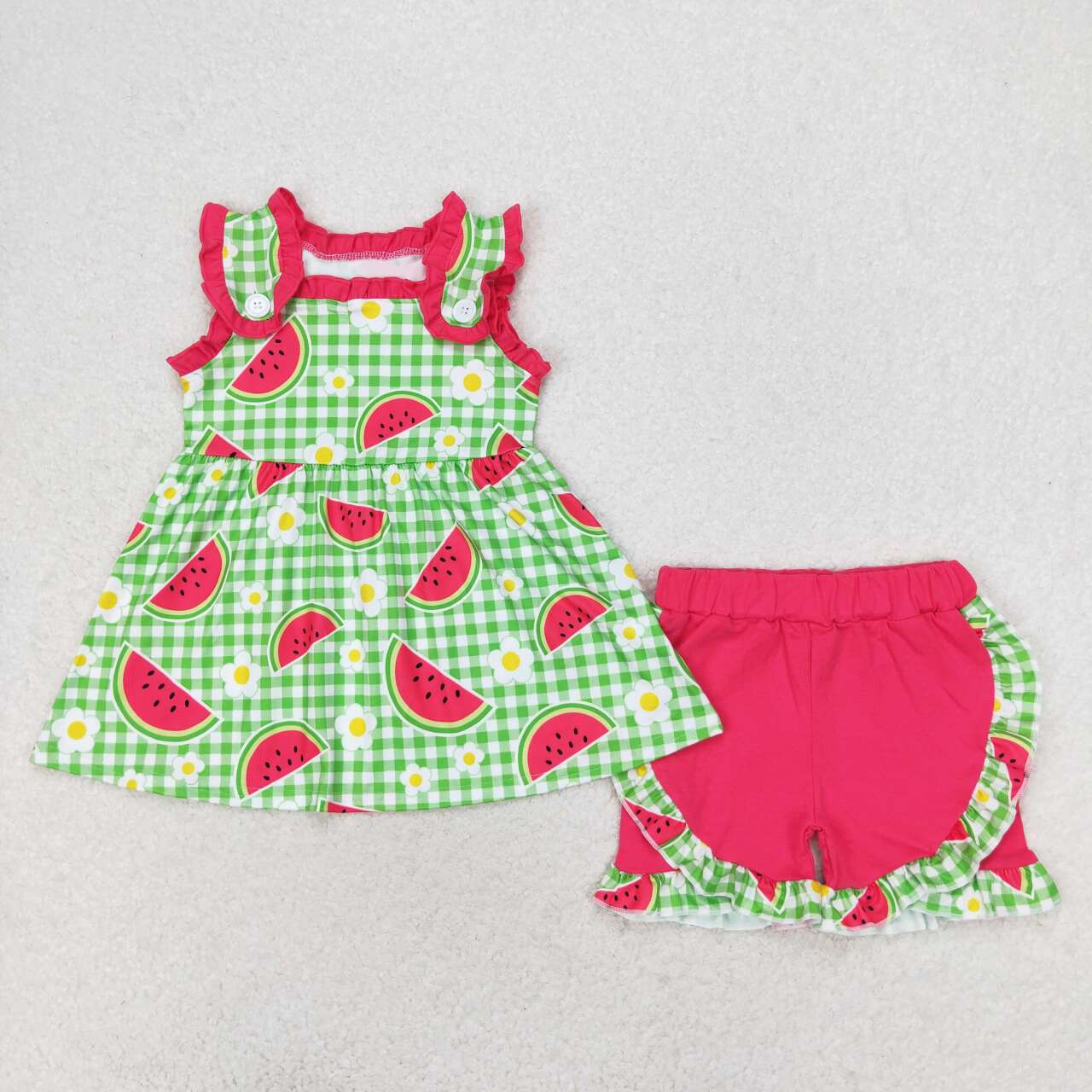 sleeveless watermelon shorts outfit girl