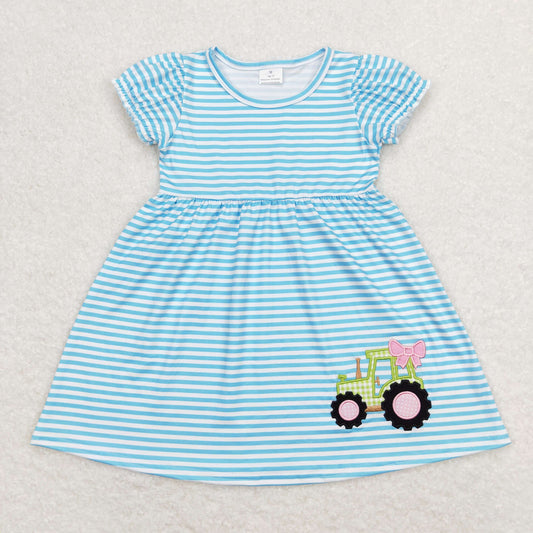 blue stripe farm tractor embroidery dress