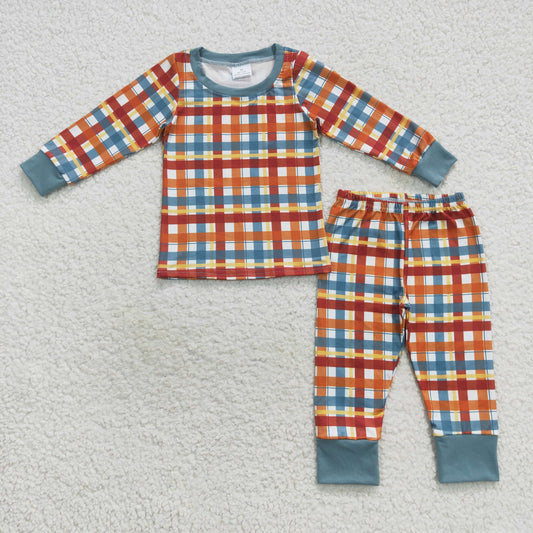 fall color plaid outfit boys pajama