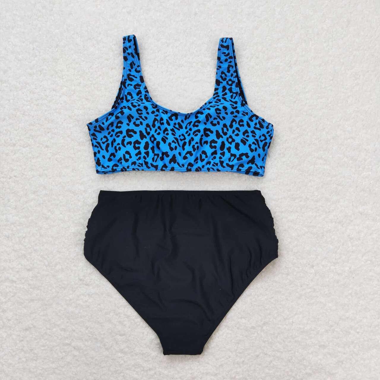 adult clothes woman two piece swimsuit bikini blue leopard