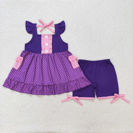 purple polk dots  princess shorts set