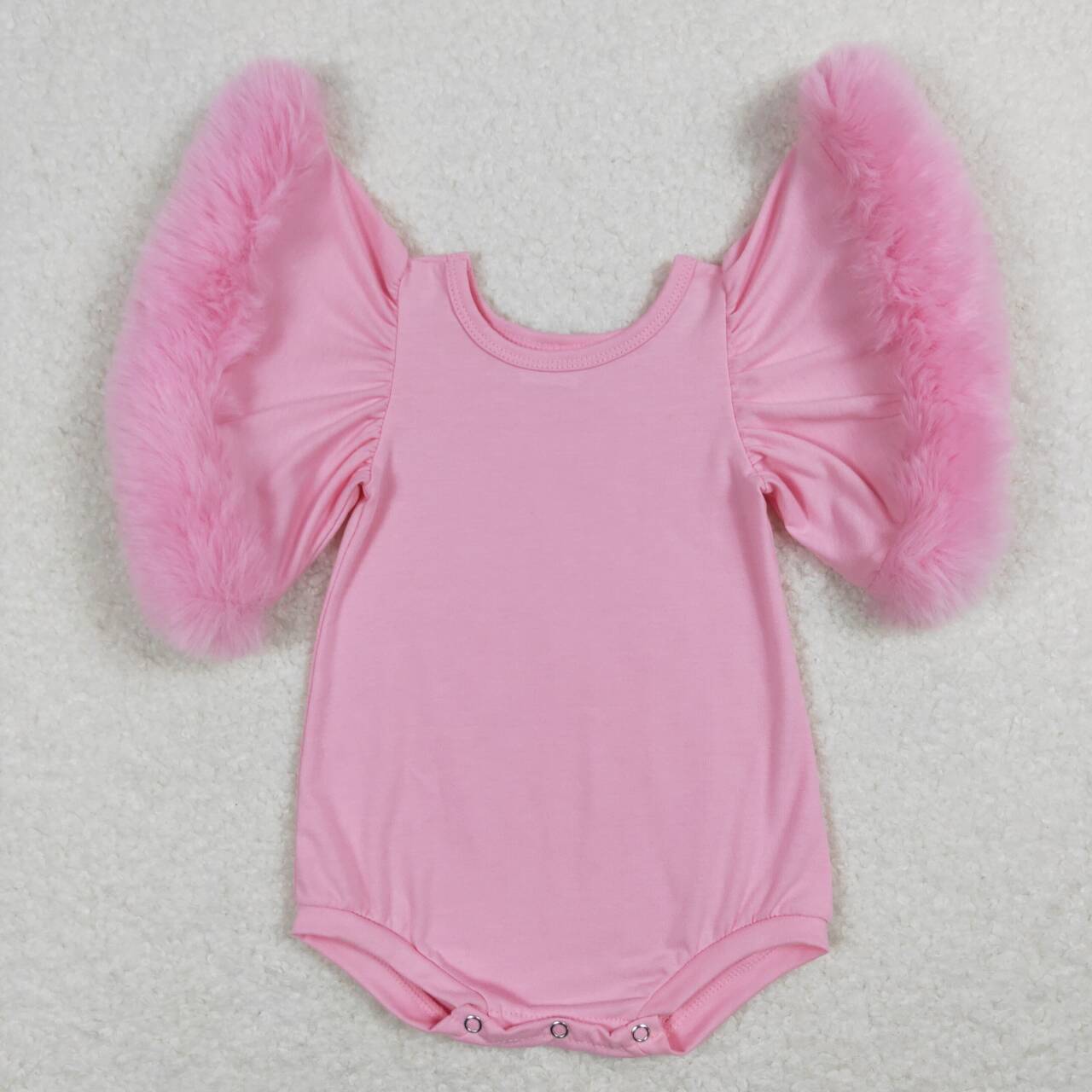 cotton pink fur flare sleeve bodysuit