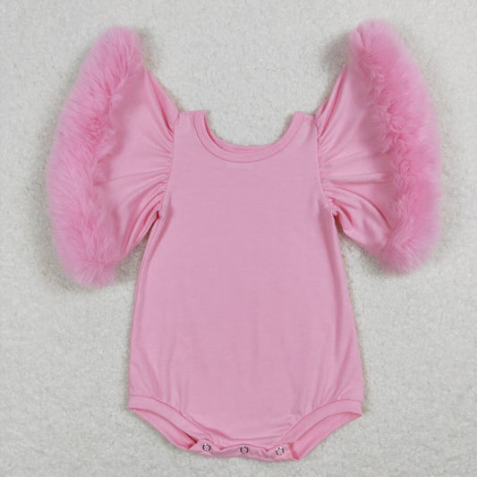 cotton pink fur flare sleeve bodysuit