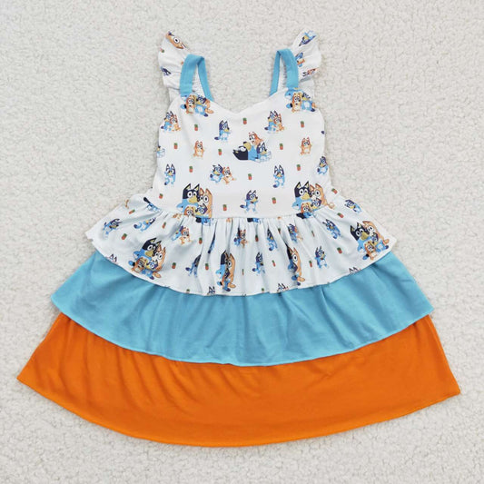 blue&orange bluey 3 layer ruffle twirl dress
